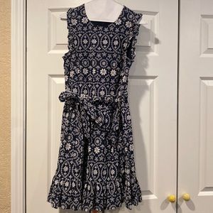 Kate spade embroidered blue and white wrap ruffle skirt dress size 6
